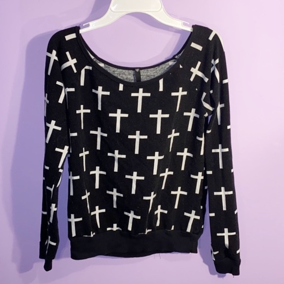 Love Culture Tops - ✨Love Culture Crew Neck Black w/ White Crosses S✨